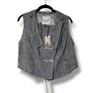 Luluvia Gray Linen Blend button front tie back Vest